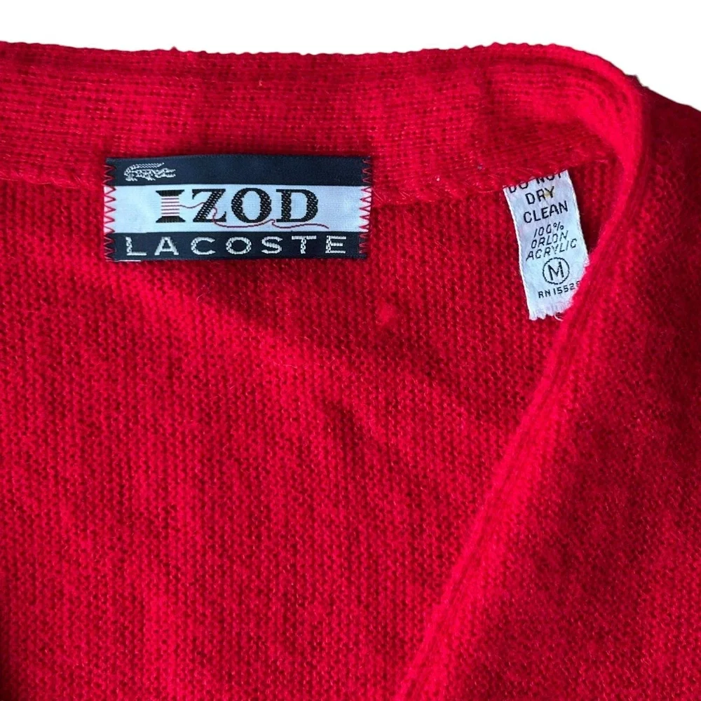 Vintage Izod Lacoste Red Cardigan Sweater Mens Medium Orlon Acrylic V-Neck Logo